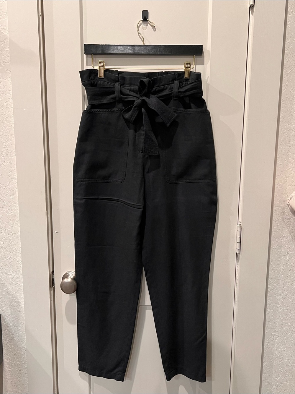 Express Black High-Waist Paperbag Tie Trousers